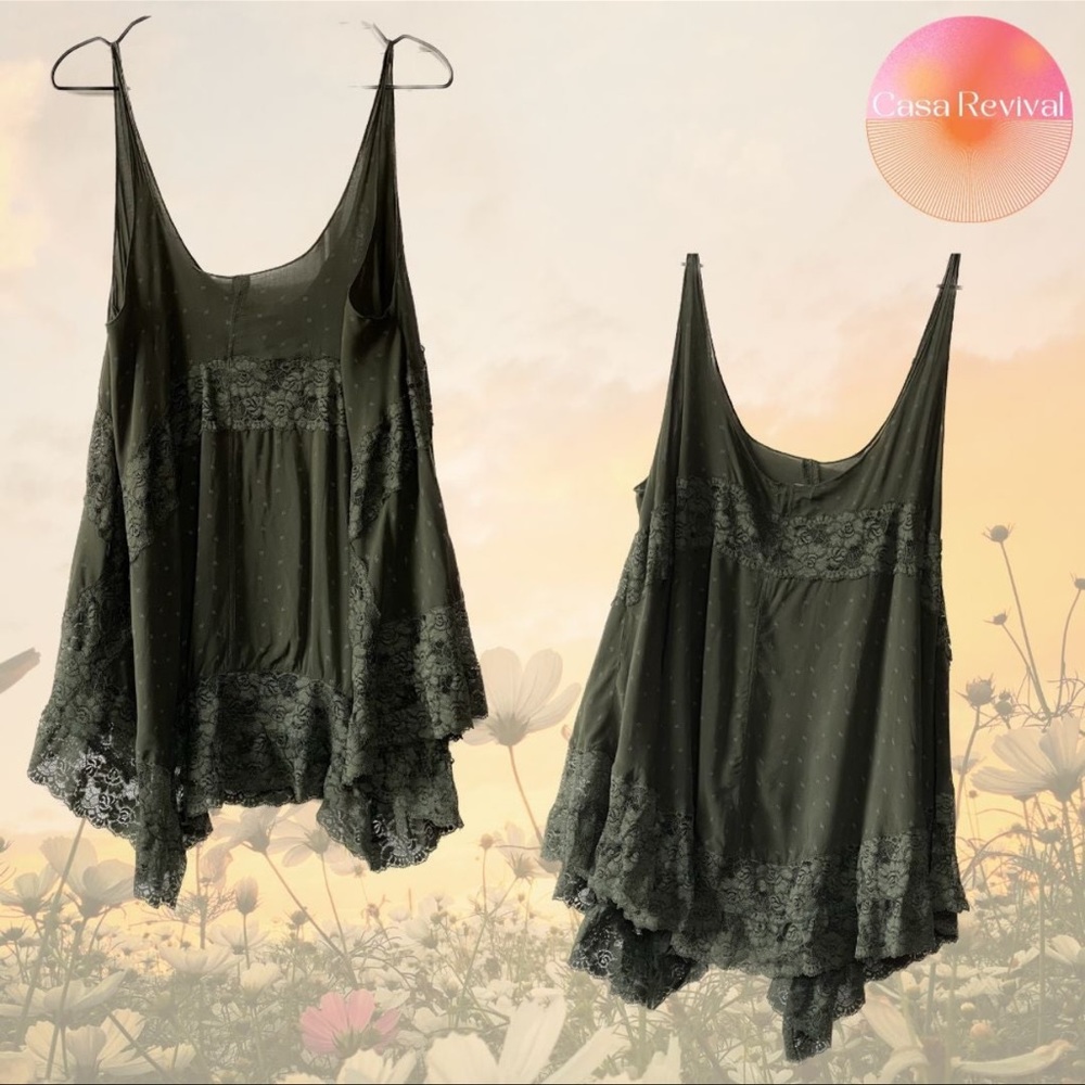Free People Green Lace Slip Dress